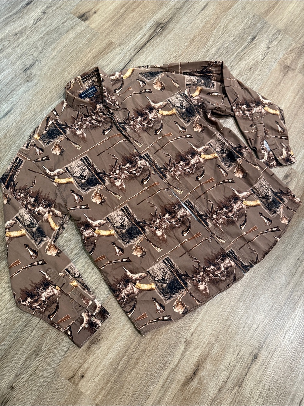 Bit & Bridle Brown Deer Hunting Outdoorsman  Patterned Cotton Shirt